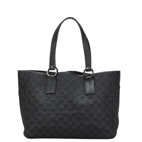 Gucci GG Canvas Tote Bag 113017 Black Leather Women's GUCCI - Picture 1 of 15
